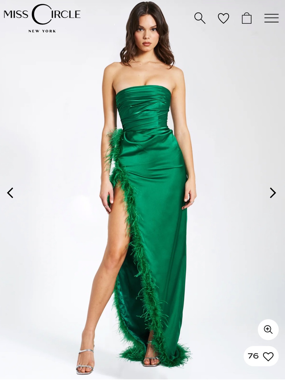 MISS CIRCLE Perrin Emerald Green Feather Dress High Slit glamour Gown XS